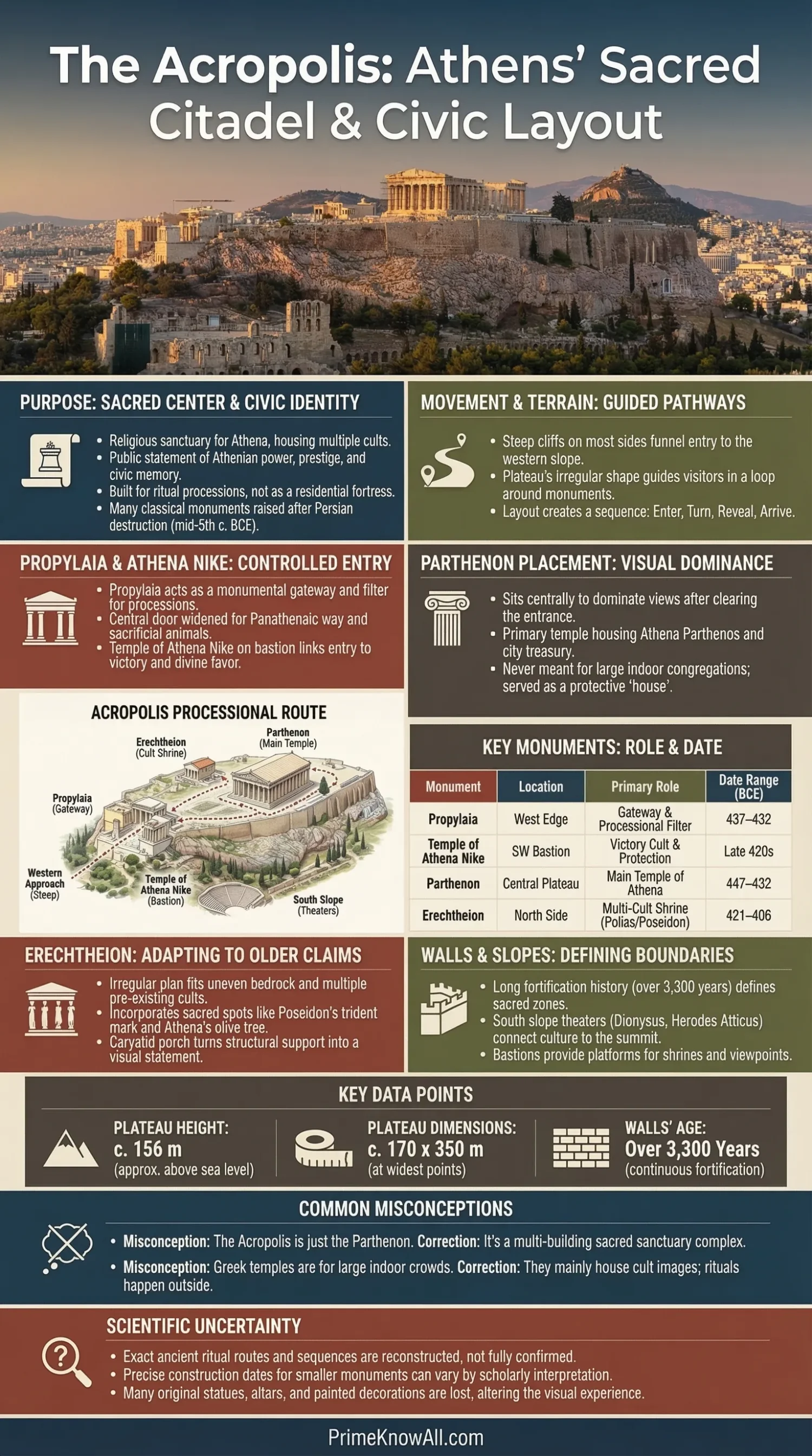 Ancient Acropolis of Athens features a rocky hilltop with classical temple ruins and marble structures.