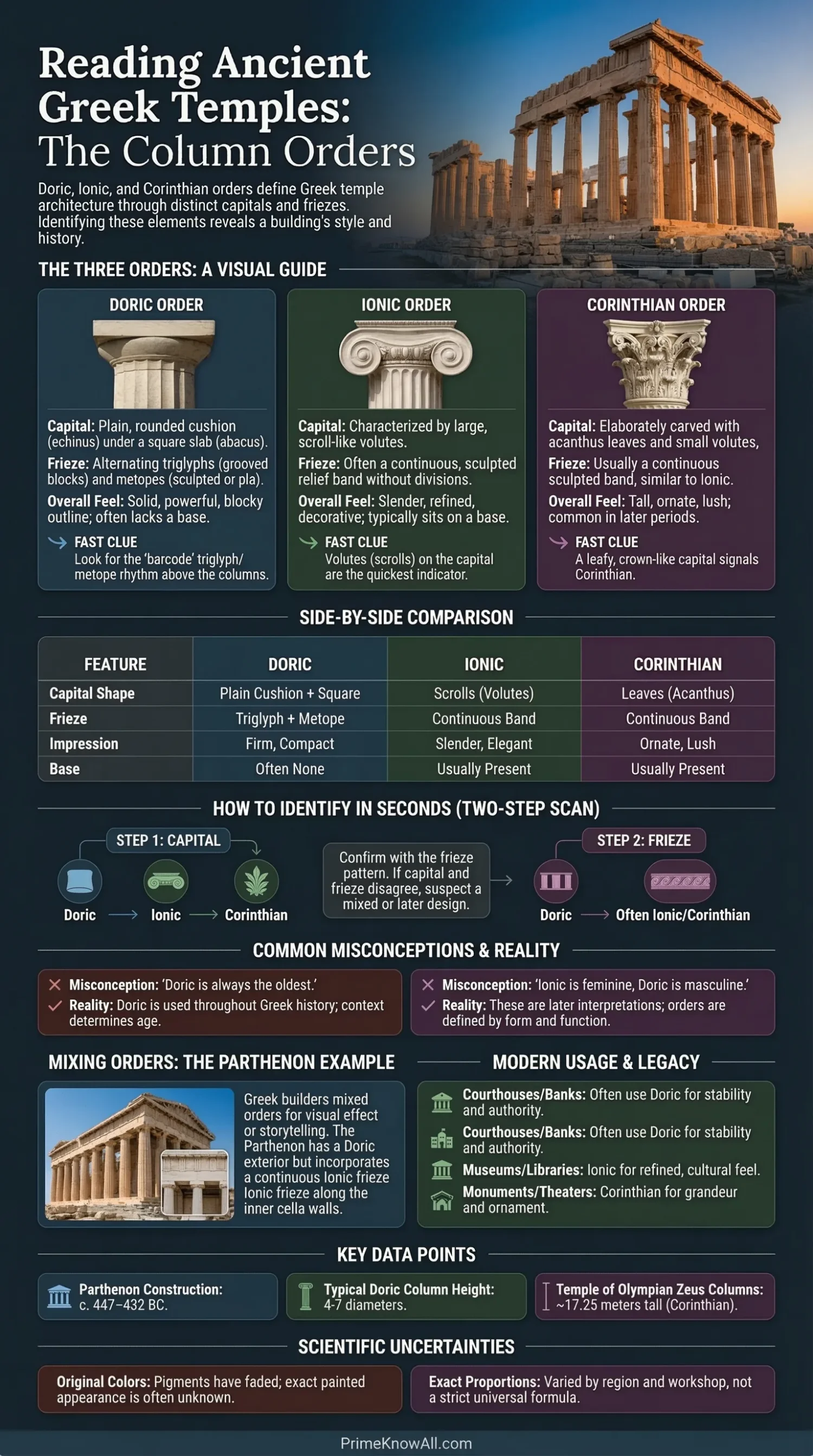 Ancient Greek temple with tall, white columns and a triangular pediment at the top.